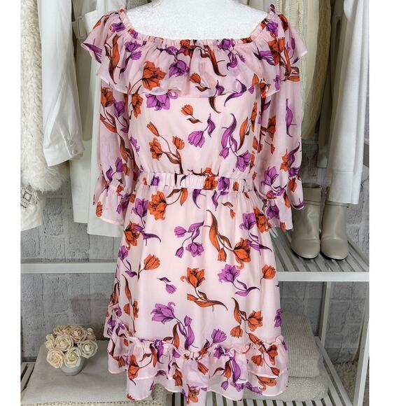 Lost and Wander Dresses & Skirts - Lost + Wonder Women's Size S Pink Floral Ruffle Off the Shoulder Dress #0236
